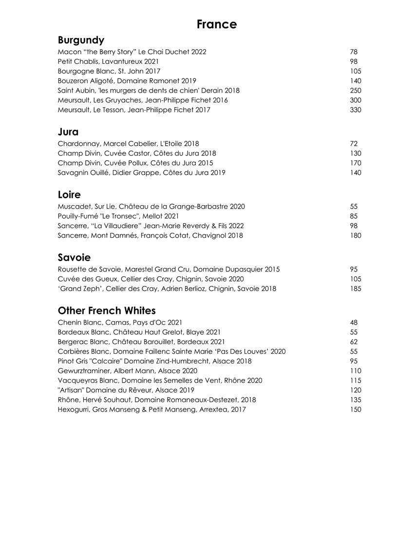 Wine & Cocktail List